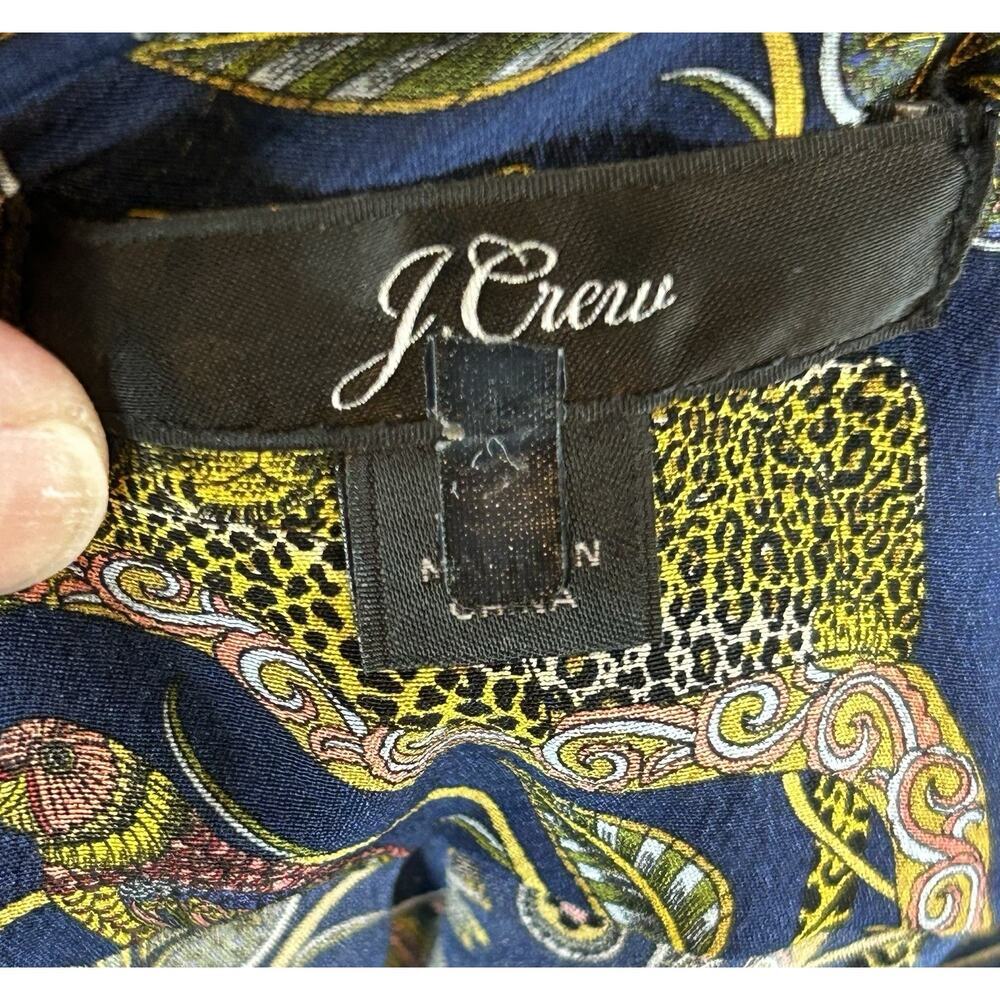 J.Crew Silk Blouse Womens 2 Blue Botanical Cheetah Print Button Front - Picture 5 of 8